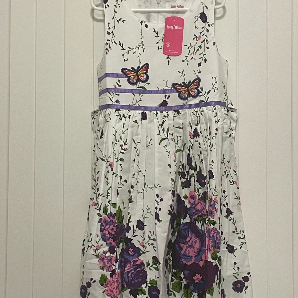 🦋 💜 NWT Sunny Fashion Girls Dress Double Bow Tie (Size 7/8) - Picture 3 of 8